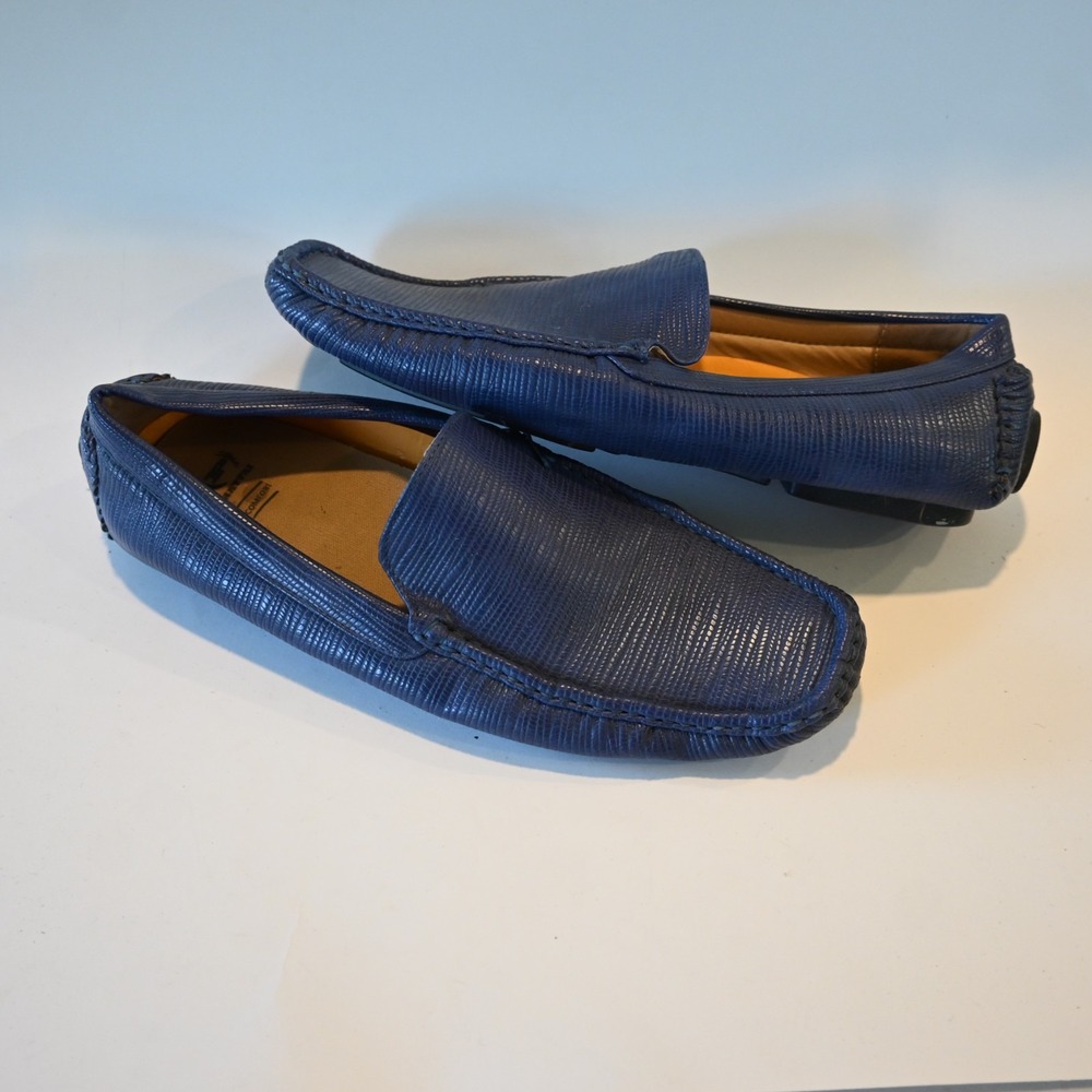 Phat Farm Mens 11 Blue Textured Pebbled Leather Slip On Driving Loafers Dress